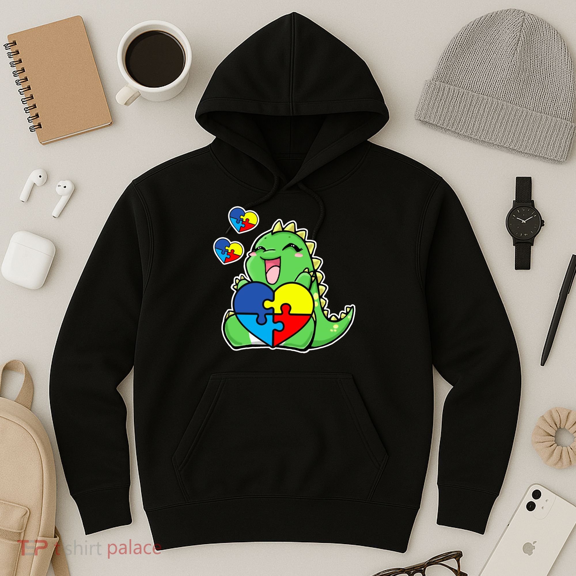 Autism Awareness Cute Dinosaur Puzzle Piece Hoodie