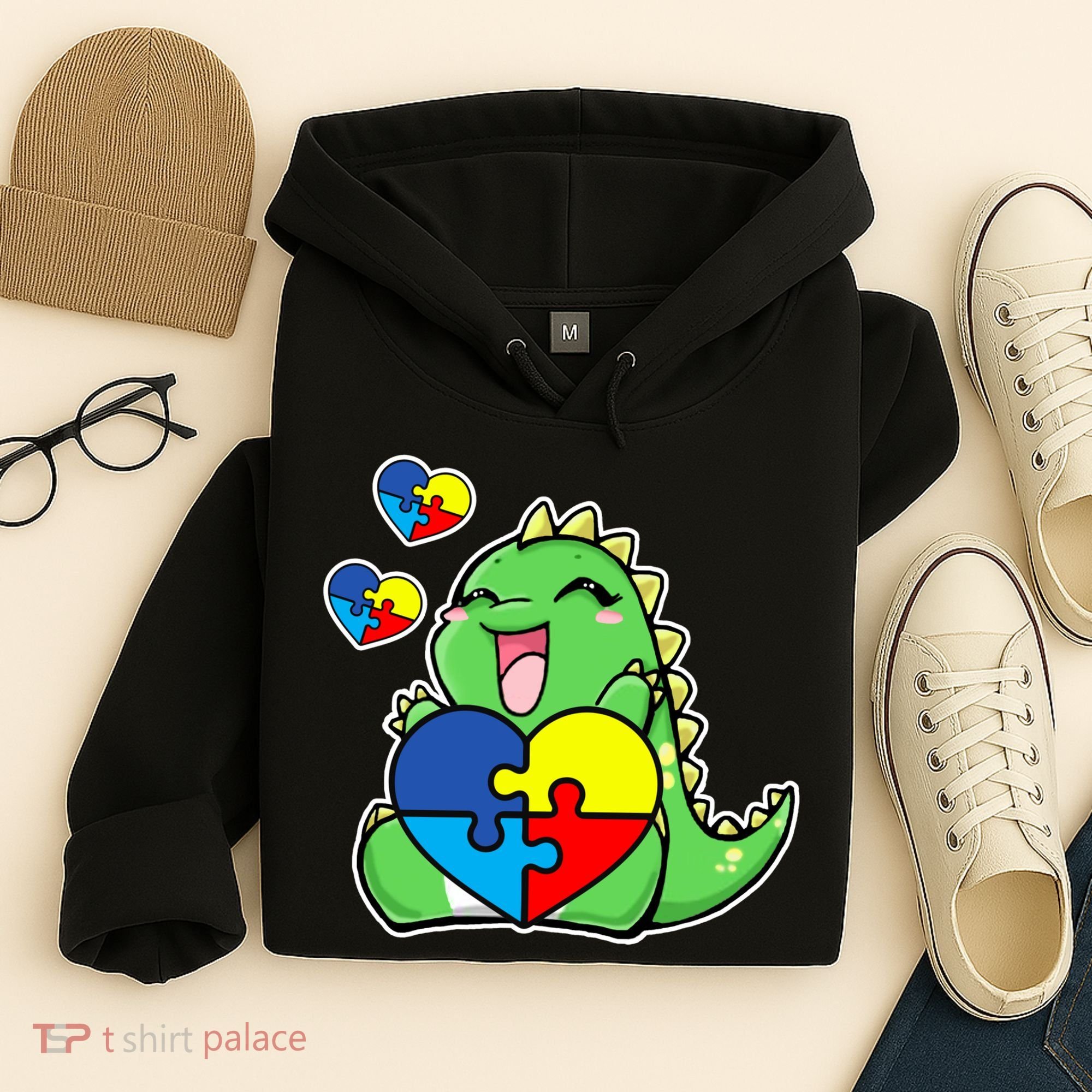 Autism Awareness Cute Dinosaur Puzzle Piece Hoodie