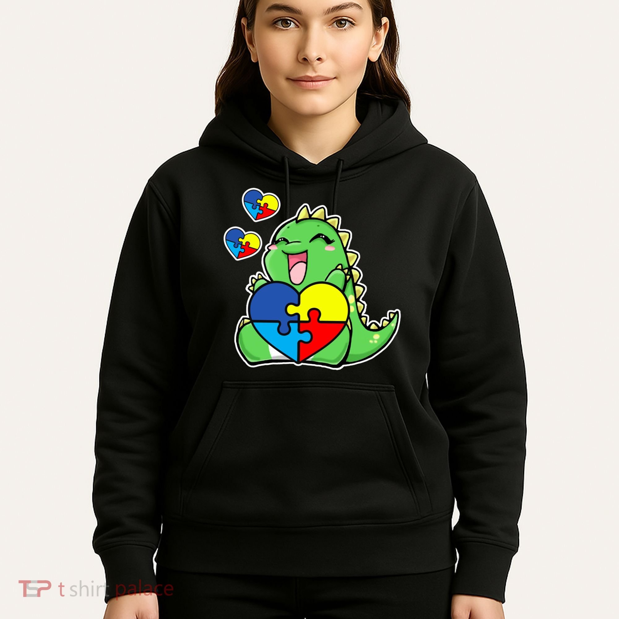 Autism Awareness Cute Dinosaur Puzzle Piece Hoodie