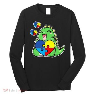 Autism Awareness Cute Dinosaur Puzzle Piece Long Sleeve Shirt