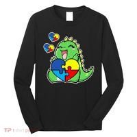 Autism Awareness Cute Dinosaur Puzzle Piece Long Sleeve Shirt thumb 0