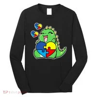 Autism Awareness Cute Dinosaur Puzzle Piece Long Sleeve Shirt thumb 0