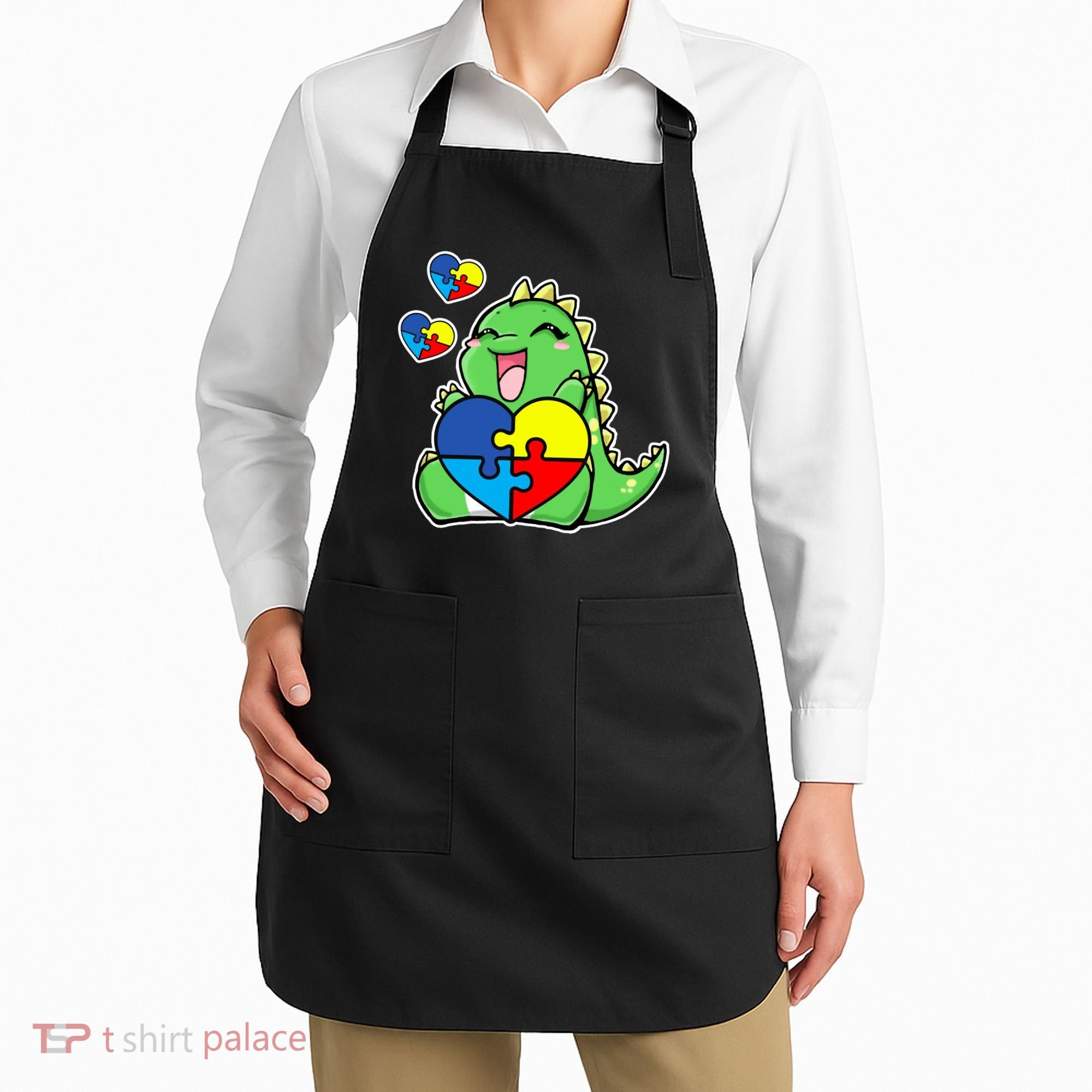 Autism Awareness Cute Dinosaur Puzzle Piece Apron