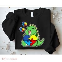 Autism Awareness Cute Dinosaur Puzzle Piece Sweatshirt thumb 2