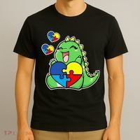 Autism Awareness Cute Dinosaur Puzzle Piece T-Shirt thumb 3