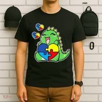 Autism Awareness Cute Dinosaur Puzzle Piece T-Shirt thumb 6