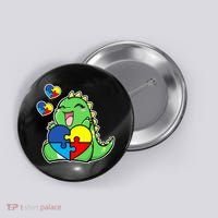 Autism Awareness Cute Dinosaur Puzzle Piece Button thumb 0