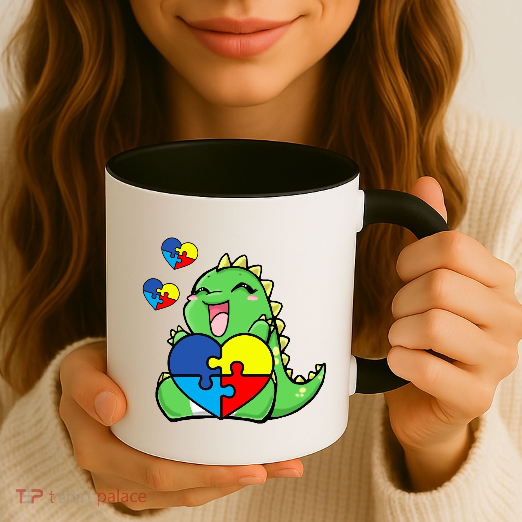 Autism Awareness Cute Dinosaur Puzzle Piece Coffee Mug