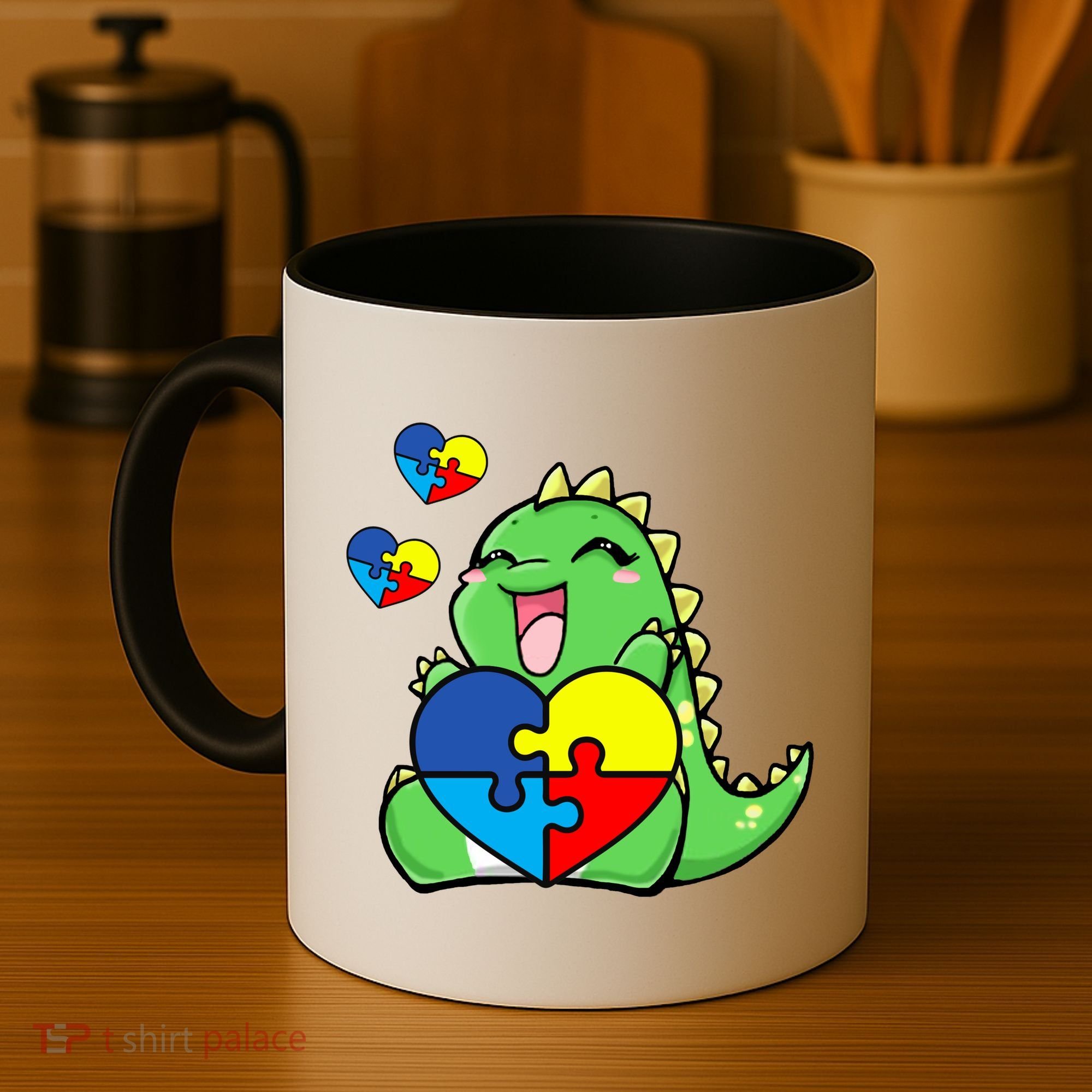 Autism Awareness Cute Dinosaur Puzzle Piece Coffee Mug
