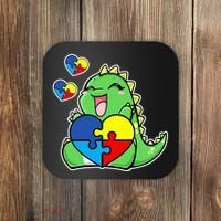 Autism Awareness Cute Dinosaur Puzzle Piece Coaster thumb 0