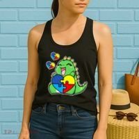 Autism Awareness Cute Dinosaur Puzzle Piece Women's Tank Top thumb 2