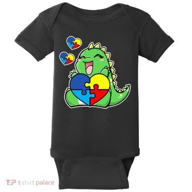 Autism Awareness Cute Dinosaur Puzzle Piece Baby Bodysuit