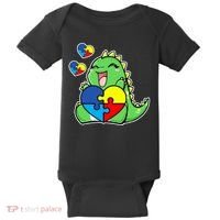 Autism Awareness Cute Dinosaur Puzzle Piece Baby Bodysuit thumb 0