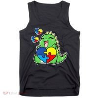 Autism Awareness Cute Dinosaur Puzzle Piece Tank Top thumb 0