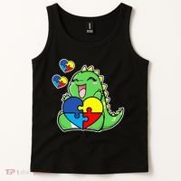 Autism Awareness Cute Dinosaur Puzzle Piece Tank Top thumb 2