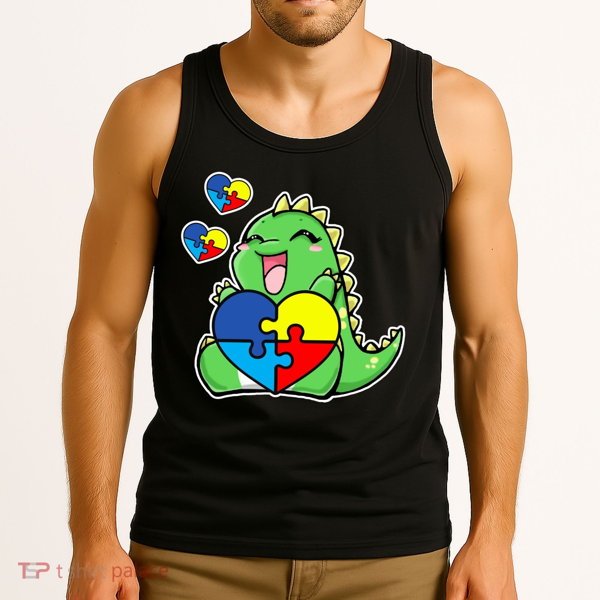 Autism Awareness Cute Dinosaur Puzzle Piece Tank Top