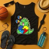 Autism Awareness Cute Dinosaur Puzzle Piece Tank Top thumb 4