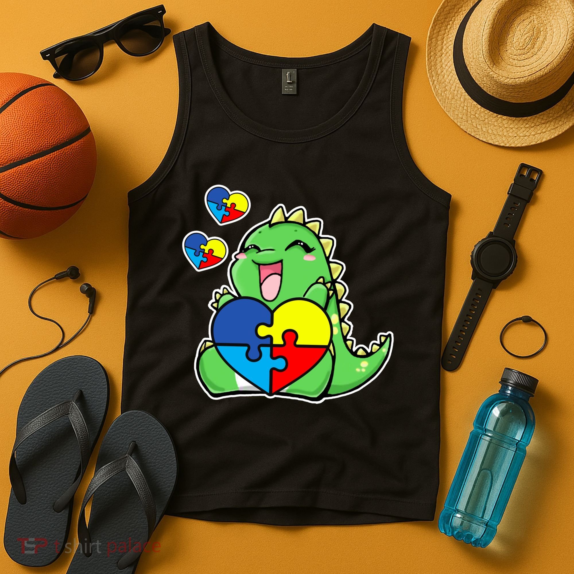 Autism Awareness Cute Dinosaur Puzzle Piece Tank Top