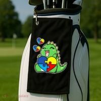 Autism Awareness Cute Dinosaur Puzzle Piece Golf Towel thumb 2