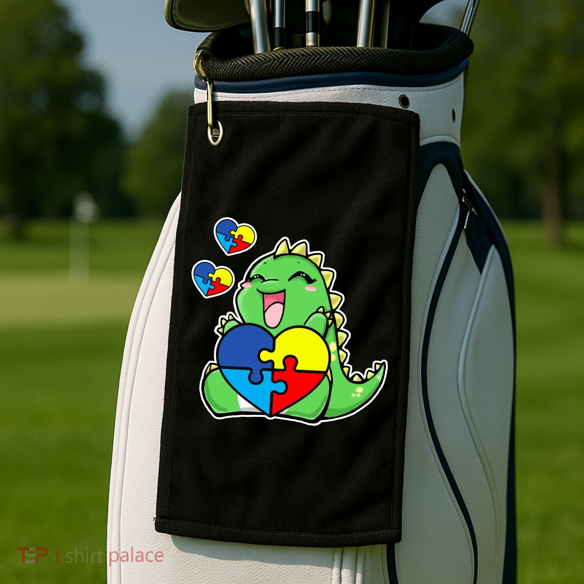 Autism Awareness Cute Dinosaur Puzzle Piece Golf Towel