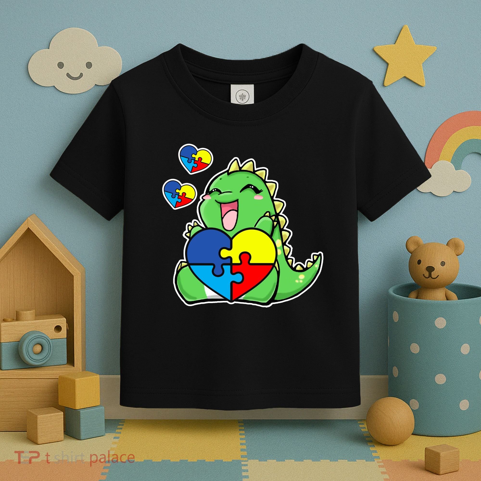 Autism Awareness Cute Dinosaur Puzzle Piece Toddler T-Shirt