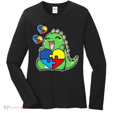 Autism Awareness Cute Dinosaur Puzzle Piece Women's Long Sleeve Shirt