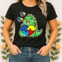 Autism Awareness Cute Dinosaur Puzzle Piece Women's T-Shirt thumb 2