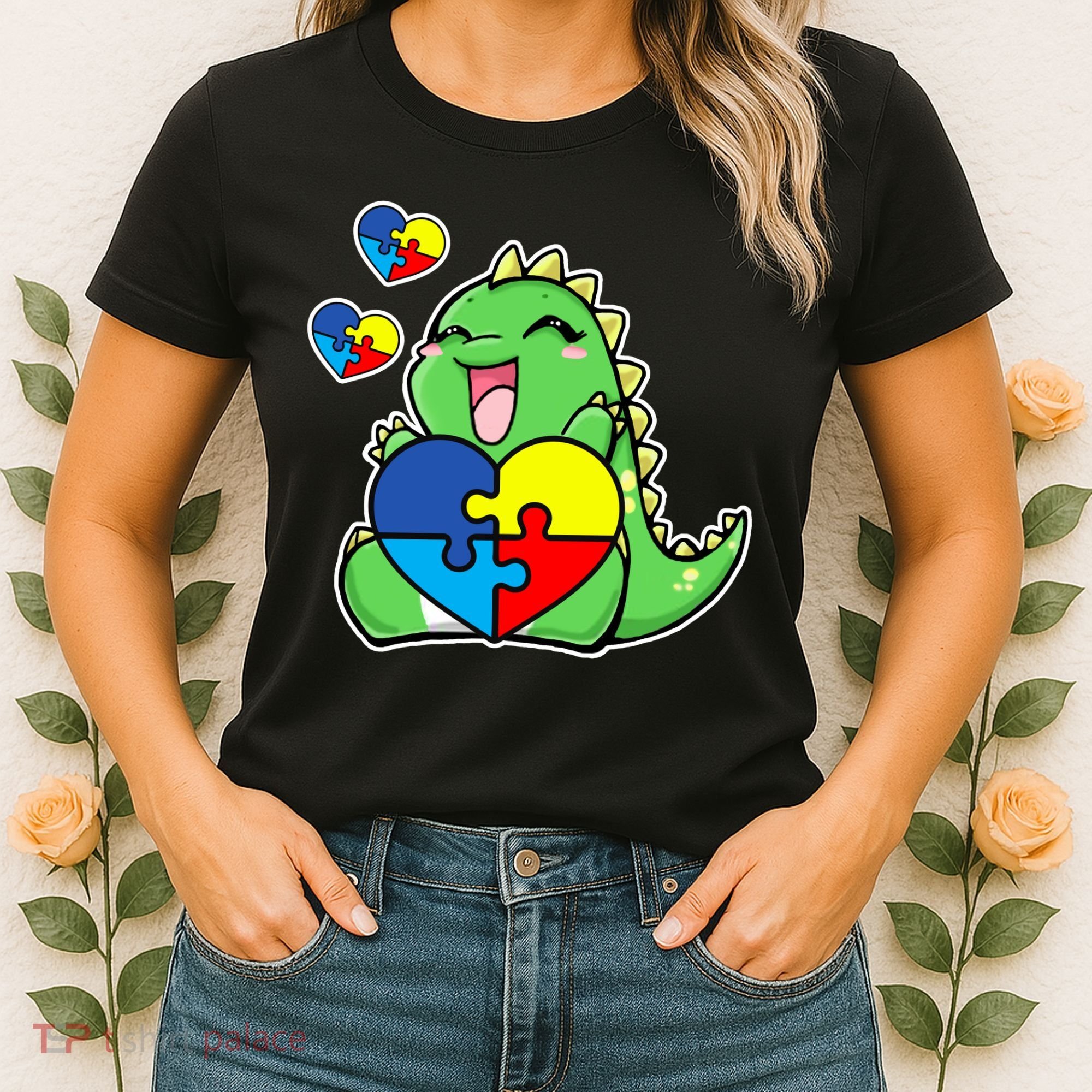 Autism Awareness Cute Dinosaur Puzzle Piece Women's T-Shirt