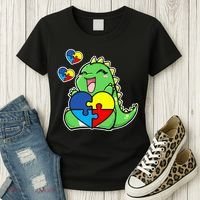 Autism Awareness Cute Dinosaur Puzzle Piece Women's T-Shirt thumb 3