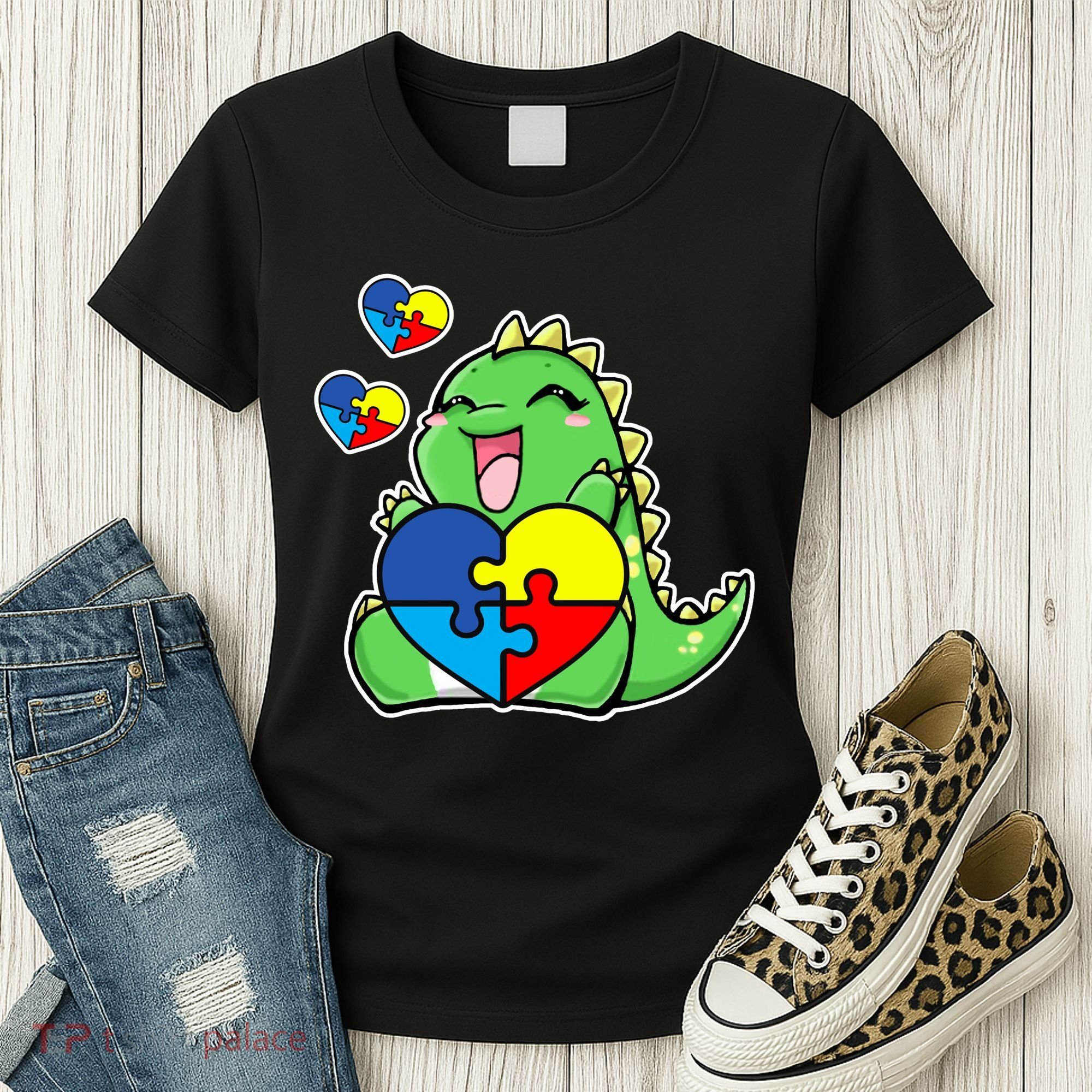 Autism Awareness Cute Dinosaur Puzzle Piece Women's T-Shirt