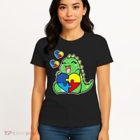 Autism Awareness Cute Dinosaur Puzzle Piece Women's T-Shirt thumb 4