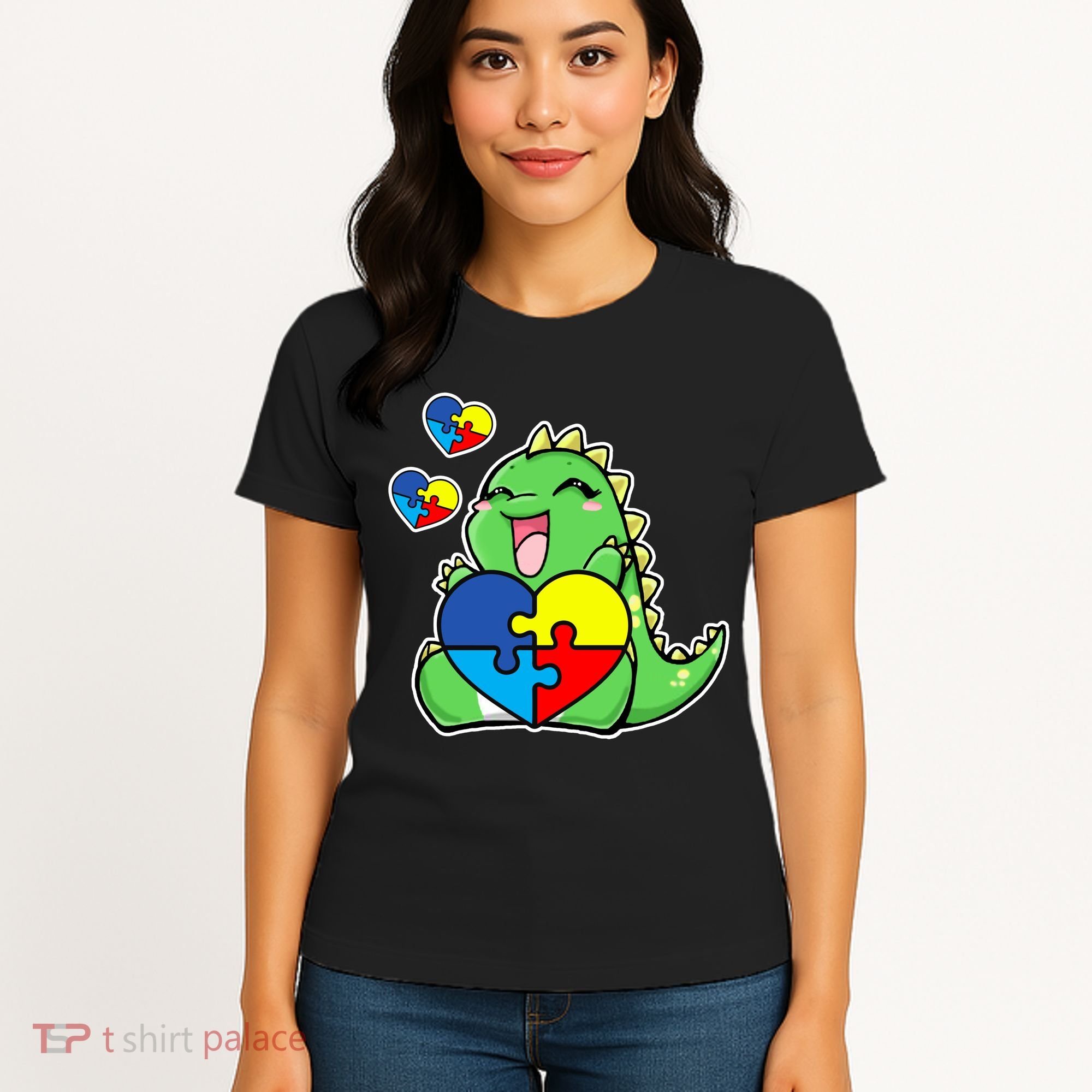 Autism Awareness Cute Dinosaur Puzzle Piece Women's T-Shirt