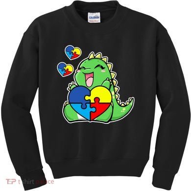 Autism Awareness Cute Dinosaur Puzzle Piece Kids Sweatshirt