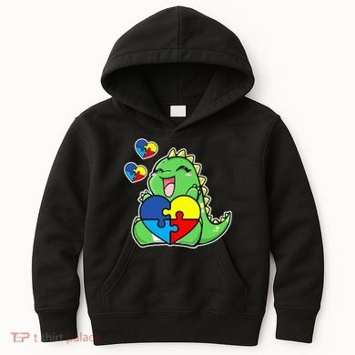 Autism Awareness Cute Dinosaur Puzzle Piece Kids Hoodie