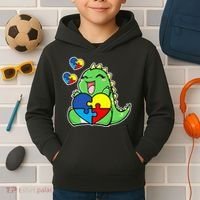 Autism Awareness Cute Dinosaur Puzzle Piece Kids Hoodie thumb 2