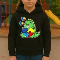Autism Awareness Cute Dinosaur Puzzle Piece Kids Hoodie thumb 3