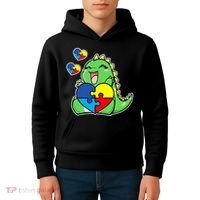 Autism Awareness Cute Dinosaur Puzzle Piece Kids Hoodie thumb 4