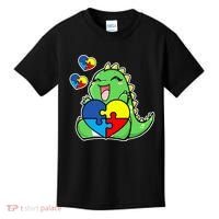 Autism Awareness Cute Dinosaur Puzzle Piece Kids T-Shirt thumb 0