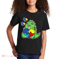 Autism Awareness Cute Dinosaur Puzzle Piece Kids T-Shirt thumb 2