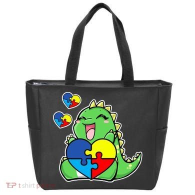 Autism Awareness Cute Dinosaur Puzzle Piece Tote Bag