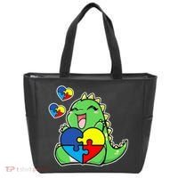 Autism Awareness Cute Dinosaur Puzzle Piece Tote Bag thumb 0
