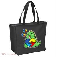 Autism Awareness Cute Dinosaur Puzzle Piece Tote Bag thumb 2