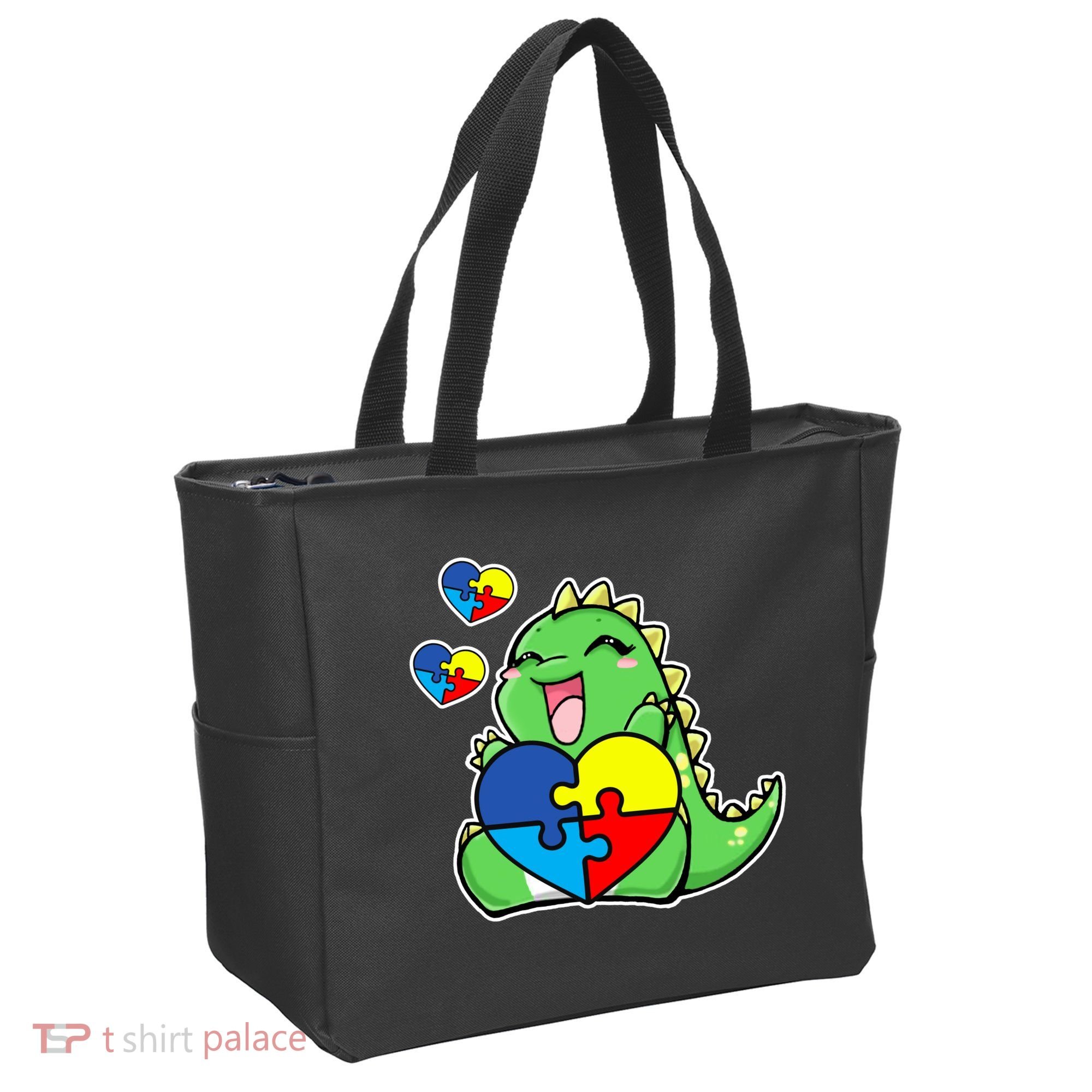 Autism Awareness Cute Dinosaur Puzzle Piece Tote Bag