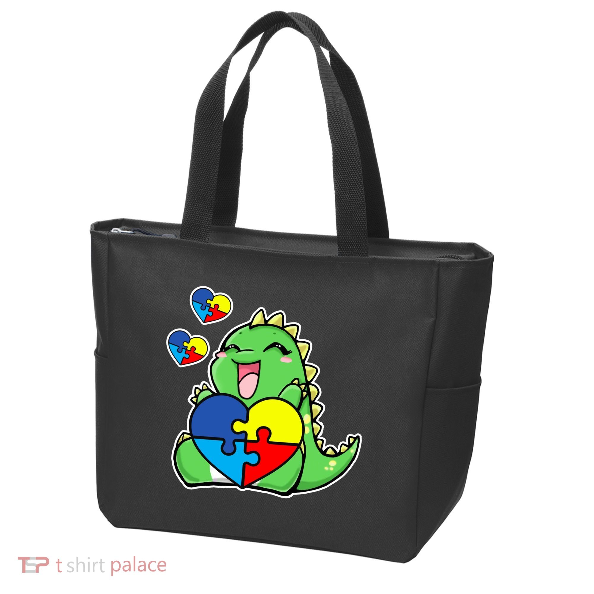 Autism Awareness Cute Dinosaur Puzzle Piece Tote Bag