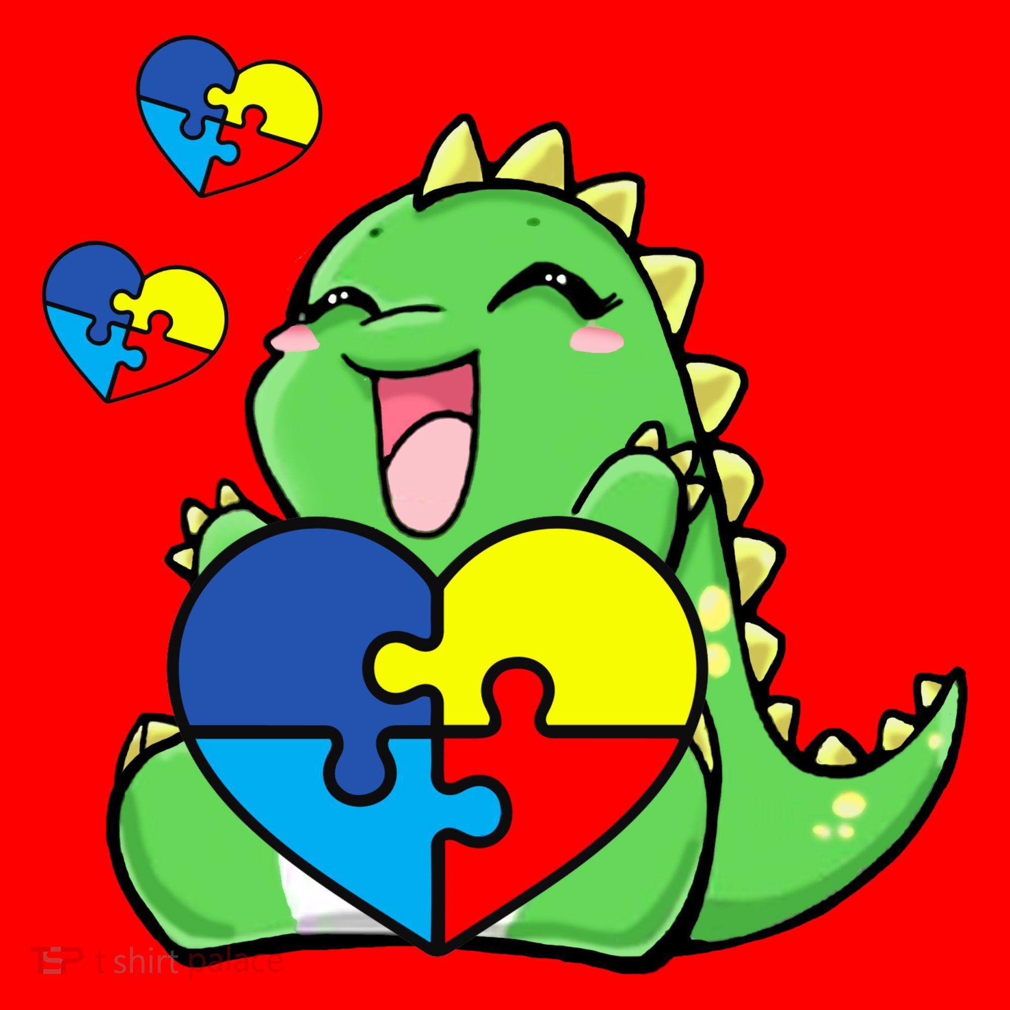 Autism Awareness Cute Dinosaur Puzzle Piece Santa Hat