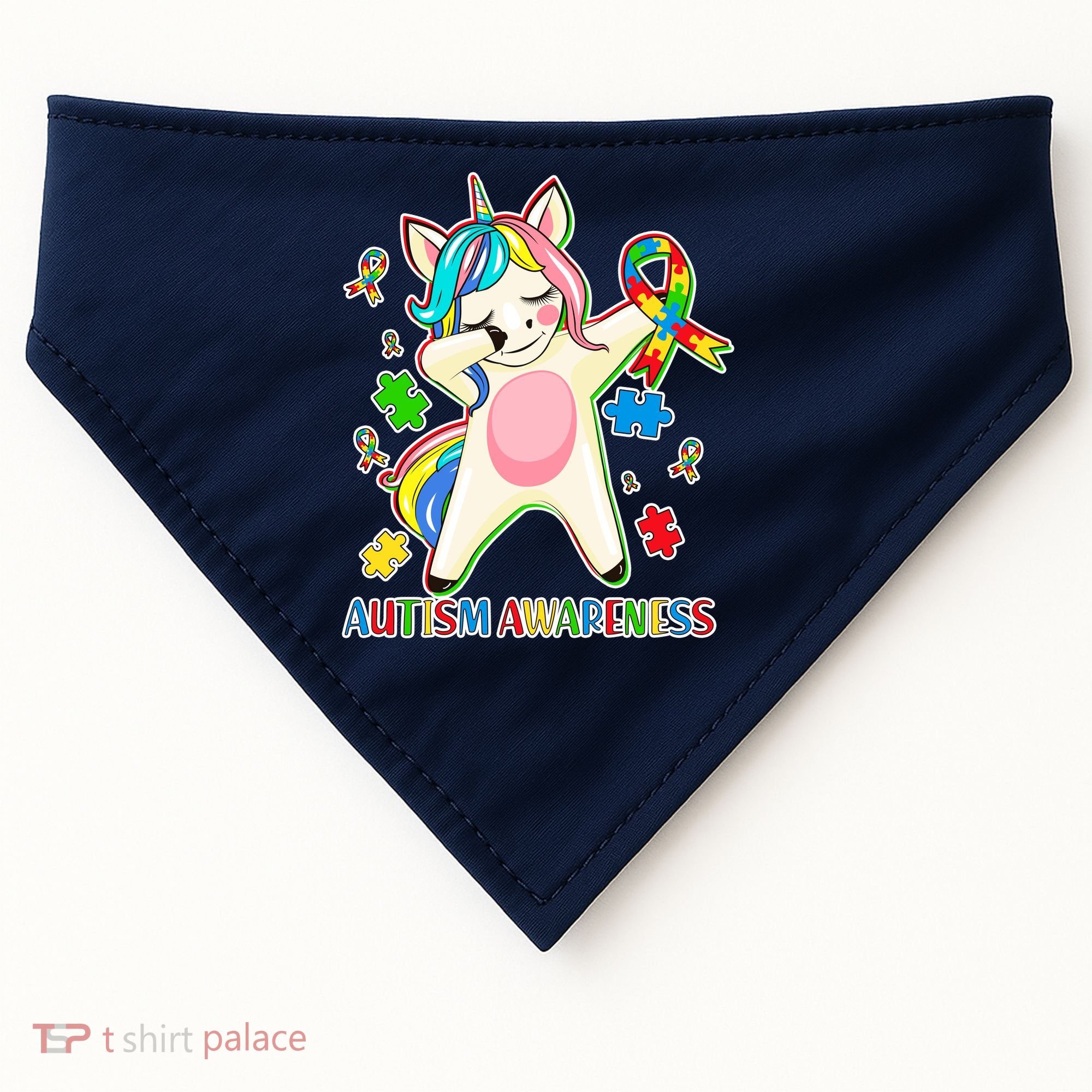 Autism Awareness Dabbing Unicorn USA-Made Doggie Bandana