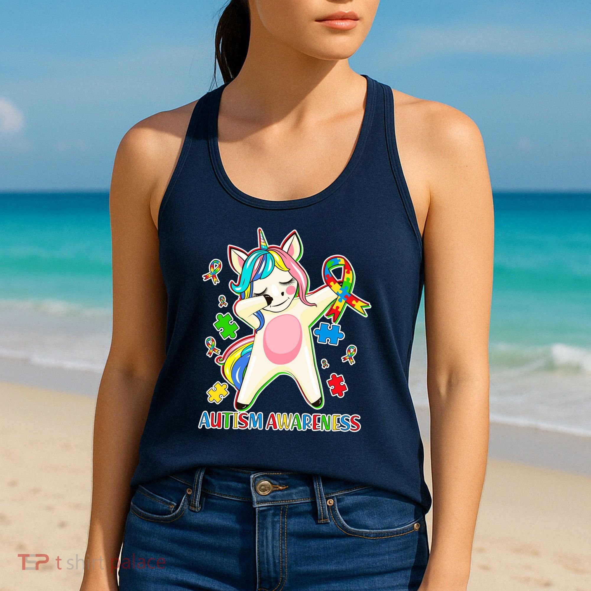 Autism Awareness Dabbing Unicorn Women's Tank Top