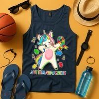 Autism Awareness Dabbing Unicorn Tank Top thumb 4