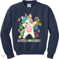 Autism Awareness Dabbing Unicorn Kids Sweatshirt thumb 0