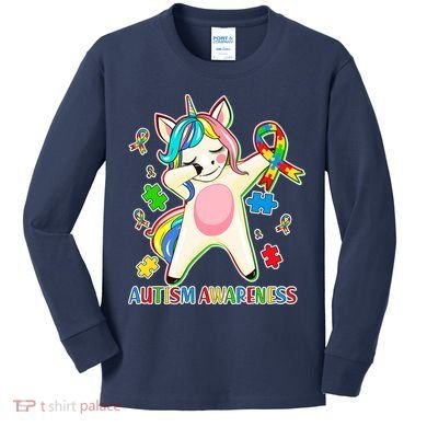 Autism Awareness Dabbing Unicorn Kids Long Sleeve Shirt